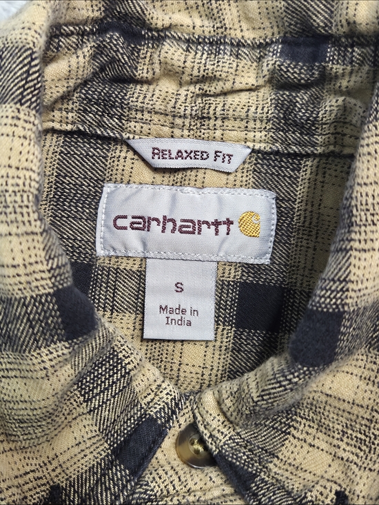 Carhartt Men’s Tan and Black Plaid Button-Down Flannel Size S - Picture 8 of 8